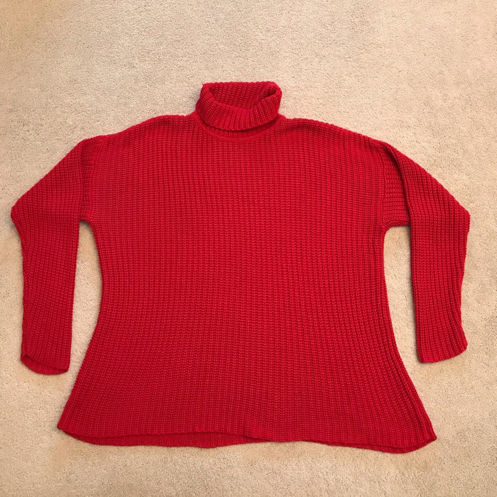 Vintage 80s Womens Oversized Turtleneck Tunic Sweater Size Large Red Bravo